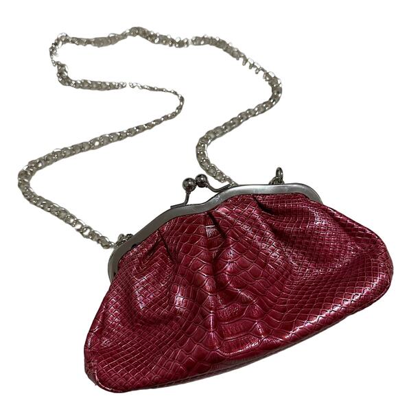 Apt. 9 Handbags - Vintage Faux Snakeskin Red Kiss Lock Shoulder Crossbody Bag Purse Retro Coquette